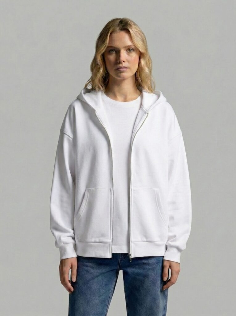 Women's White Oversized Zip Hoodie · Too Fabric